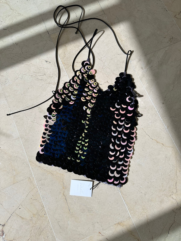 Top paillettes negro